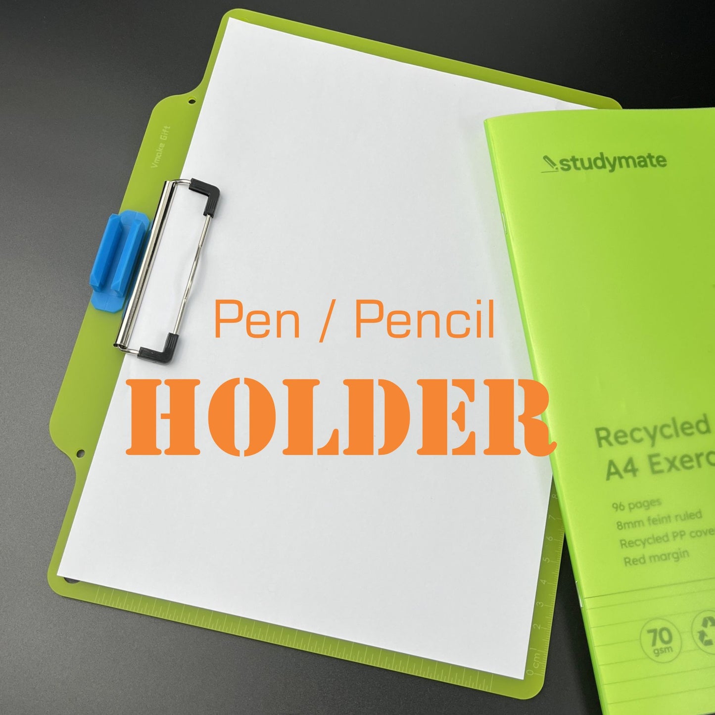 A4 document landscape clipboard with ruler and pen holder